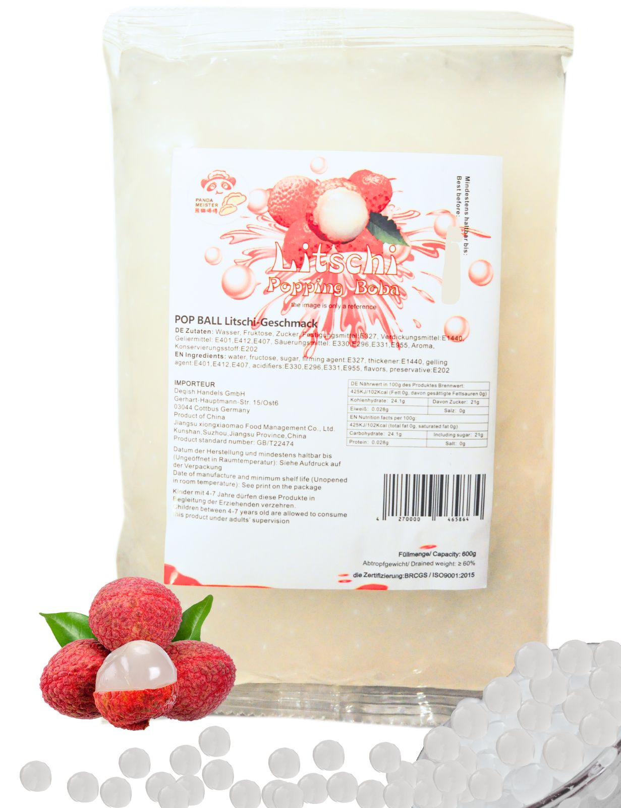 600g Bubble Tea Perlen Popping Boba - Litschi Fruchtperlen Bubbletea Perlen Set - Natur&Vegan- * KURZ AKTION:1 Gratis 600g Pack pro BestellNr. * - Super Ideen zum Selber Machen Bubble Tea Topping für DIY