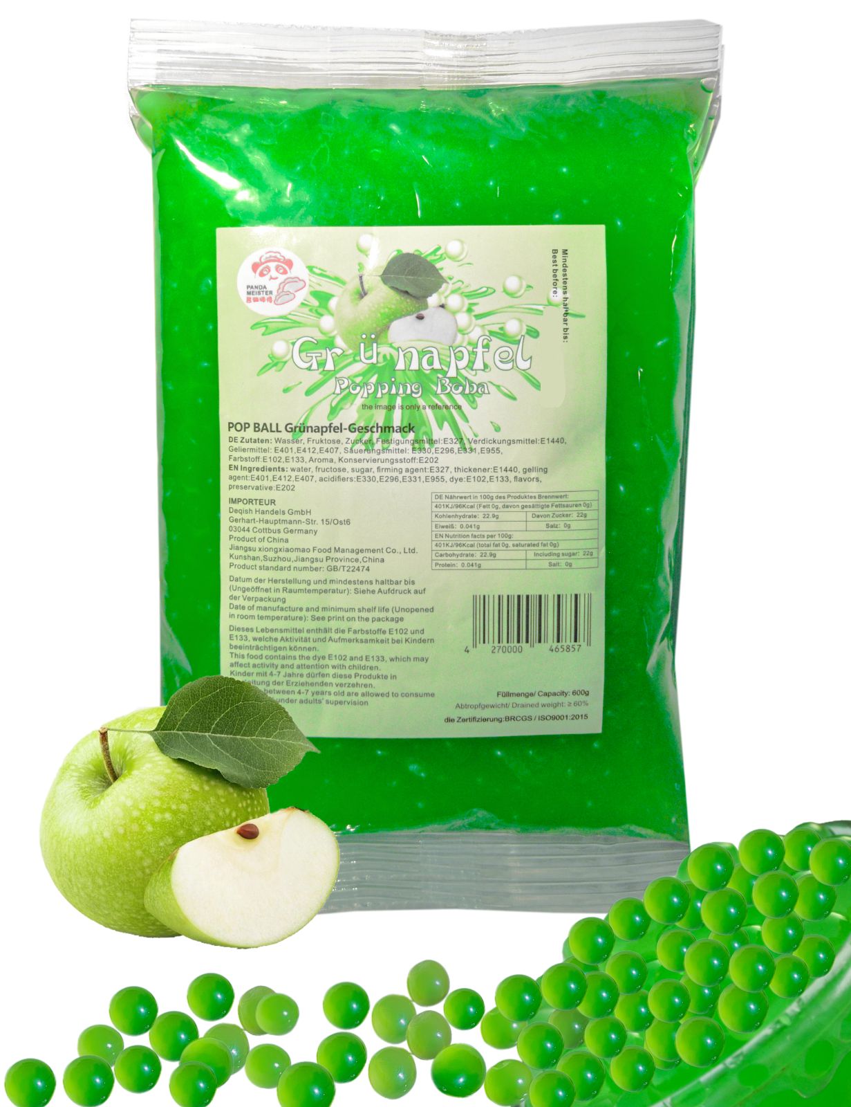600g Bubble Tea Perlen Popping Boba - Apfel Fruchtperlen Bubbletea Perlen Set -* KURZ AKTION:1 Gratis 600g Pack pro BestellNr. * Natur&Vegan - Super Ideen zum Selber Machen Bubble Tea Topping für DIY