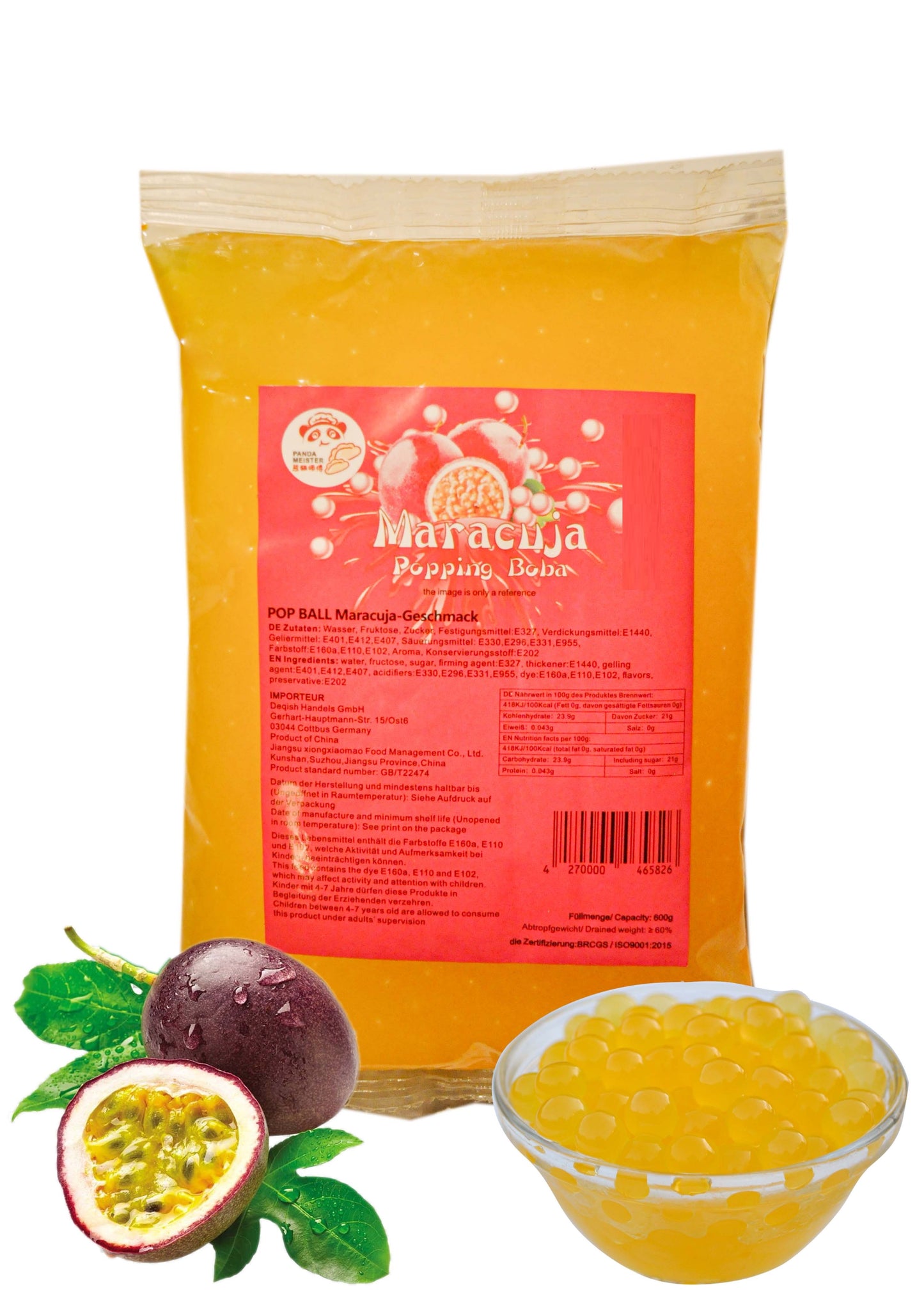 600g Bubble Tea Perlen Popping Boba - Maracuja Fruchtperlen Bubbletea Perlen Set - Natur&Vegan- * KURZ AKTION:1 Gratis 600g Pack pro BestellNr. * Super Ideen zum Selber Machen Bubble Tea Topping für DIY
