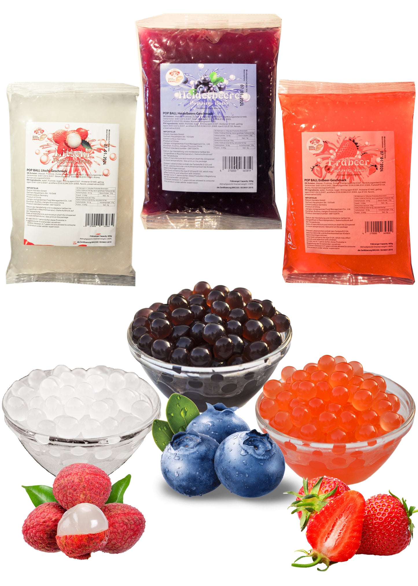 Bubble Tea Set Perlen Popping Boba-3x600g Fruchtperlen Mix Selbst Machen Party- KURZE AKTION! 1 Gratis 600g Packung pro BestellungNr.