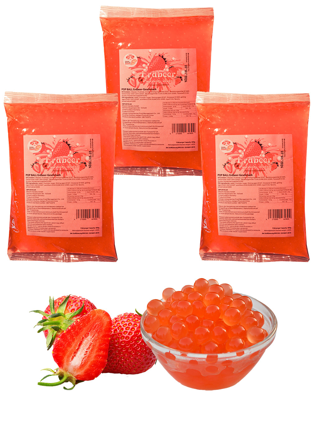 600g Bubble Tea Perlen Popping Boba - Erdbeere Fruchtperlen Bubbletea Perlen Set -* KURZ AKTION:1 Gratis 600g Pack pro BestellNr. * Natur&Vegan- Super Ideen zum Selber Machen Bubble Tea Topping für DIY