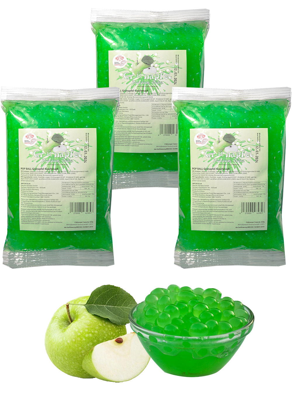 600g Bubble Tea Perlen Popping Boba - Apfel Fruchtperlen Bubbletea Perlen Set -* KURZ AKTION:1 Gratis 600g Pack pro BestellNr. * Natur&Vegan - Super Ideen zum Selber Machen Bubble Tea Topping für DIY