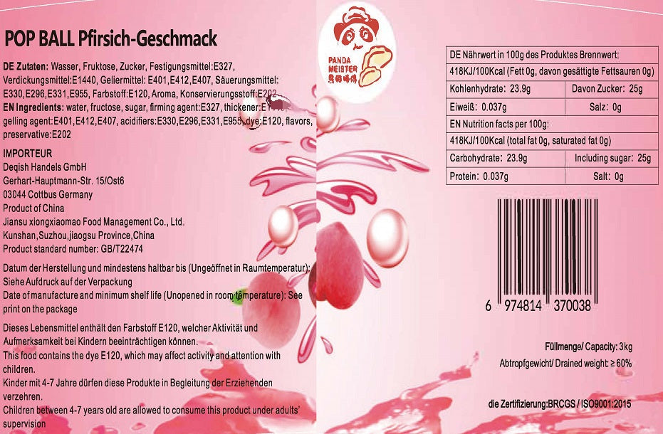 Bubble Tea Perlen Pfirsich - Bubbletea Boba Perlen Set DIY 3KG - Selber Machen Bubble Tea Popping Boba Party