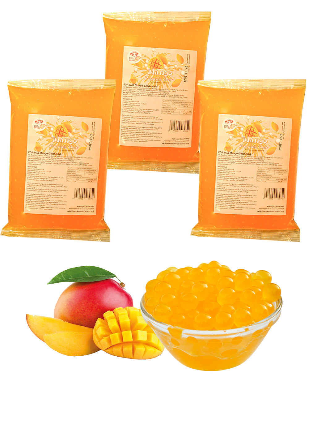 600g Bubble Tea Perlen Popping Boba - Mango Fruchtperlen Bubbletea Perlen Set - Natur&Vegan * KURZ AKTION:1 Gratis 600g Pack pro BestellNr. * Super Ideen zum Selber Machen Bubble Tea Topping für DIY