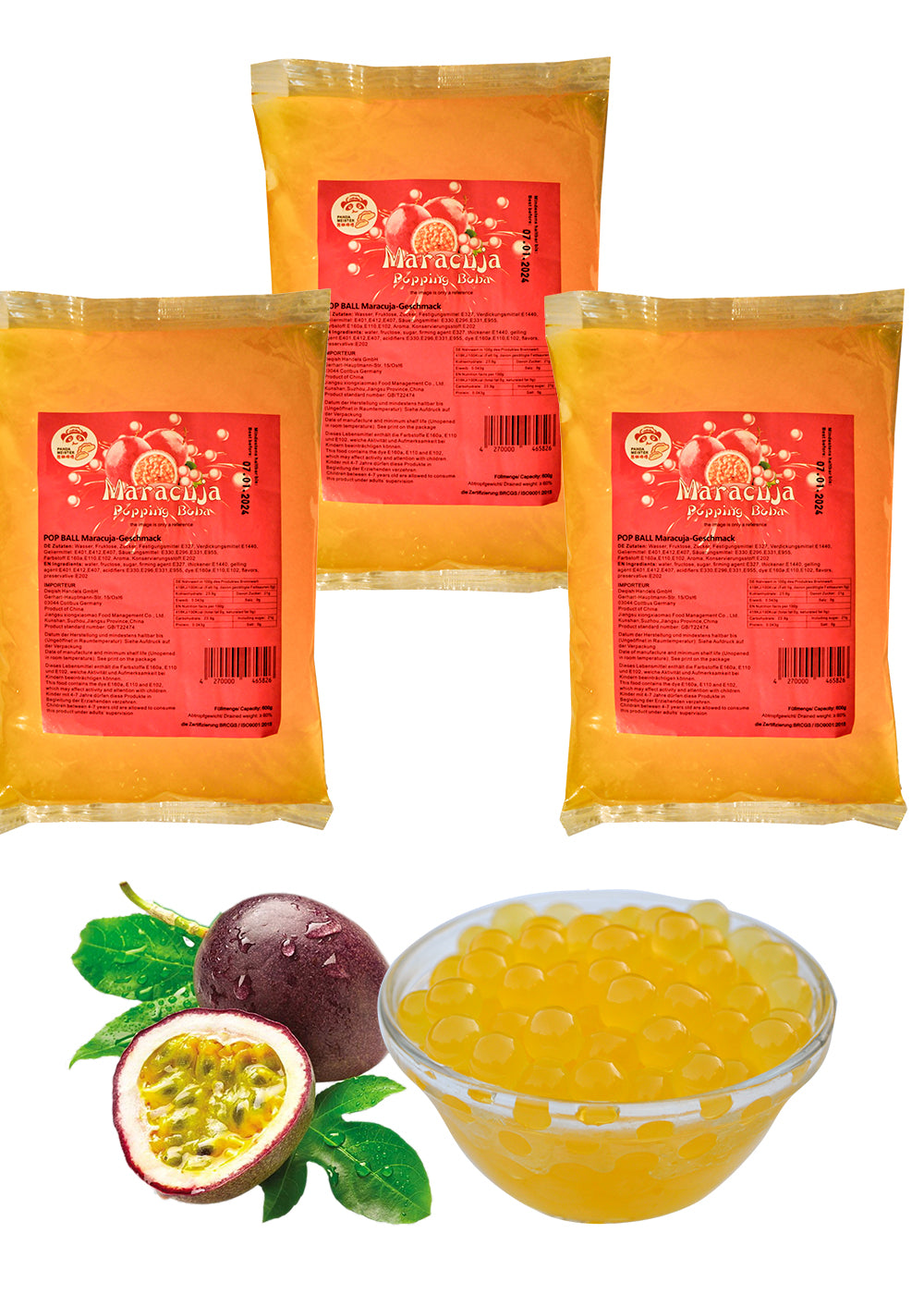 600g Bubble Tea Perlen Popping Boba - Maracuja Fruchtperlen Bubbletea Perlen Set - Natur&Vegan- * KURZ AKTION:1 Gratis 600g Pack pro BestellNr. * Super Ideen zum Selber Machen Bubble Tea Topping für DIY