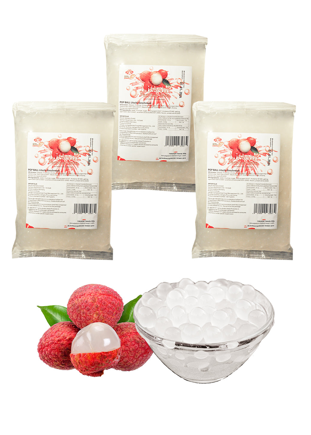 600g Bubble Tea Perlen Popping Boba - Litschi Fruchtperlen Bubbletea Perlen Set - Natur&Vegan- * KURZ AKTION:1 Gratis 600g Pack pro BestellNr. * - Super Ideen zum Selber Machen Bubble Tea Topping für DIY