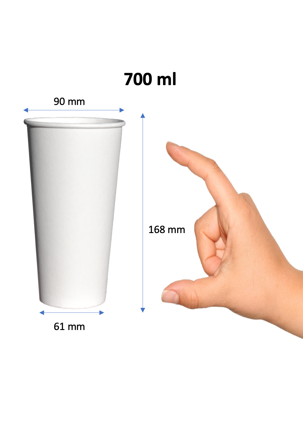 700ml Einwegbecher Papierbecher für Bubble Tea - OHNE Deckel (-10℃ bis +50℃)