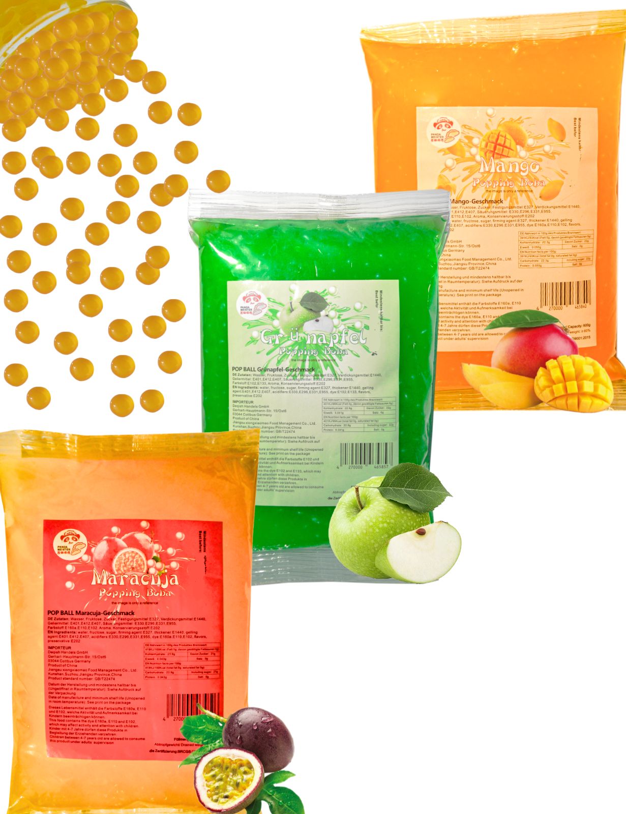 (MHD nähe)Bubble Tea Set Perlen Popping Boba-3x600g Fruchtperlen Mix Selbst Machen Party- KURZE AKTION! 1 Gratis 600g Packung pro BestellungNr.