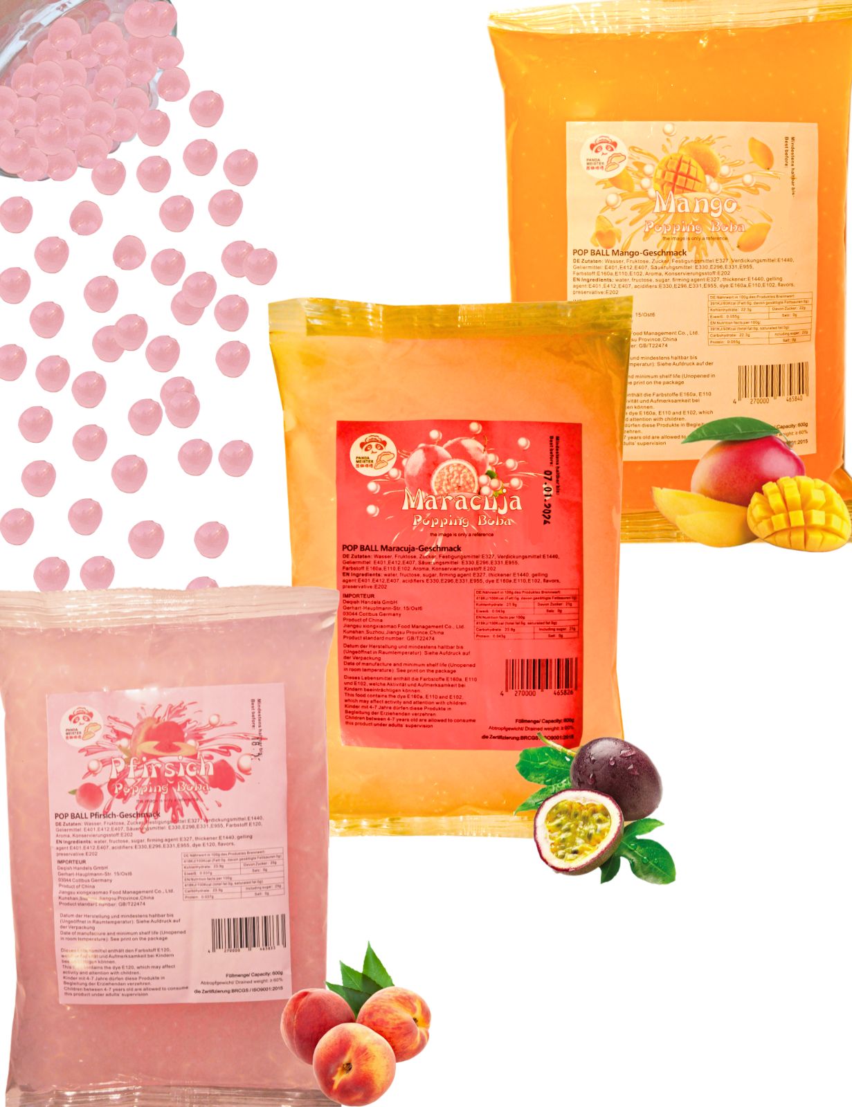 (MHD nähe)Bubble Tea Set Perlen Popping Boba-3x600g Fruchtperlen Mix Selbst Machen Party- KURZE AKTION! 1 Gratis 600g Packung pro BestellungNr.