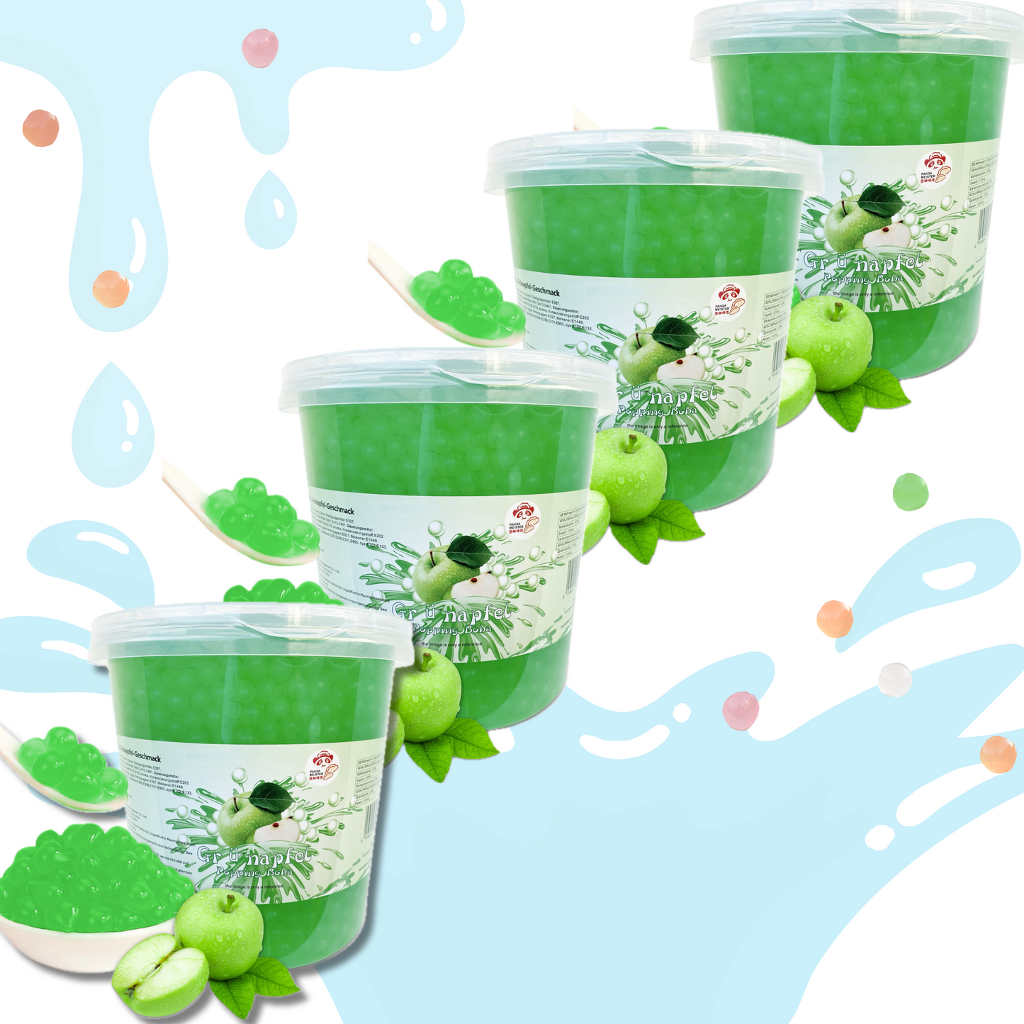 Bubble Tea Perlen Grüner Apfel - Bubbletea Boba Perlen Set 3KG-Versandkostenfrei - Natur&Vegan -Selber Machen Bubble Tea DIY Partys