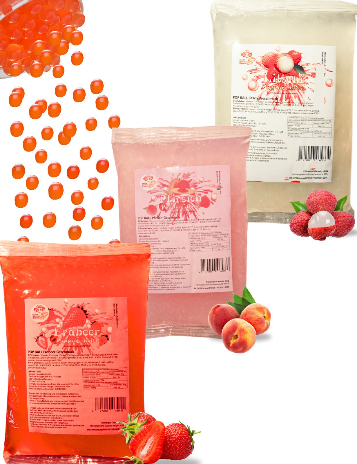 (MHD nähe)Bubble Tea Set Perlen Popping Boba-3x600g Fruchtperlen Mix Selbst Machen Party- KURZE AKTION! 1 Gratis 600g Packung pro BestellungNr.