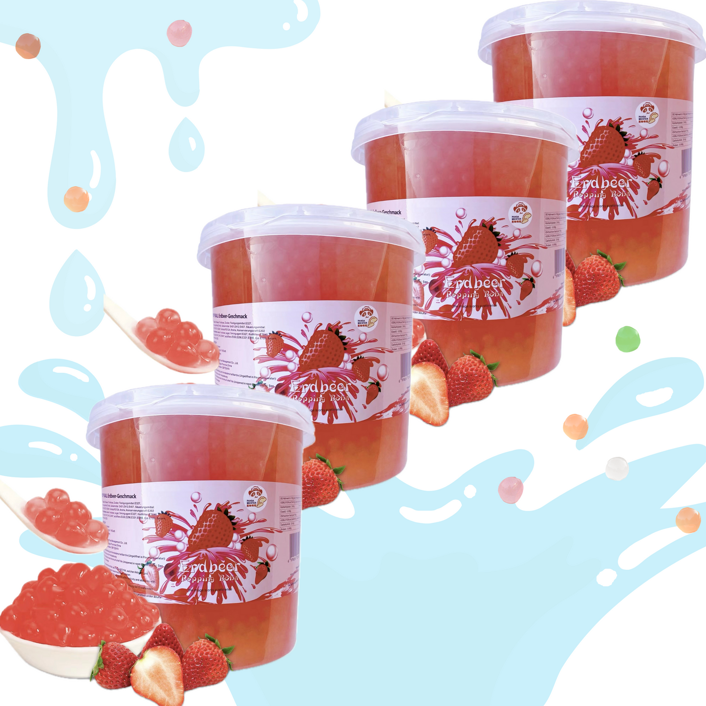 MHD(14.04.2025)Bubble Tea Perlen Erdbeere - Bubbletea Boba Perlen Set 3KG - Natur&Vegan- Selber Machen Bubble Tea DIY Set Partys