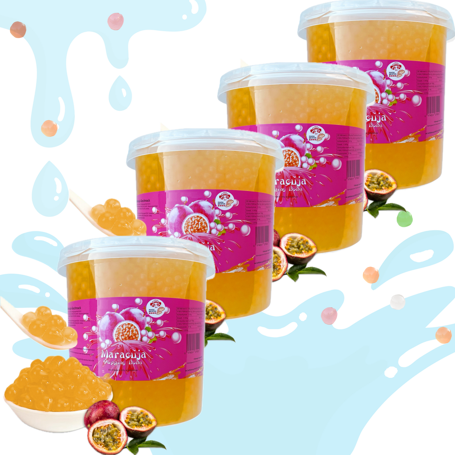 Bubble Tea Perlen Passionsfrucht/Maracuja - Bubbletea Boba Perlen Set 3KG-Versandkostenfrei - Natur&Vegan -Selber Machen Bubble Tea DIY Partys