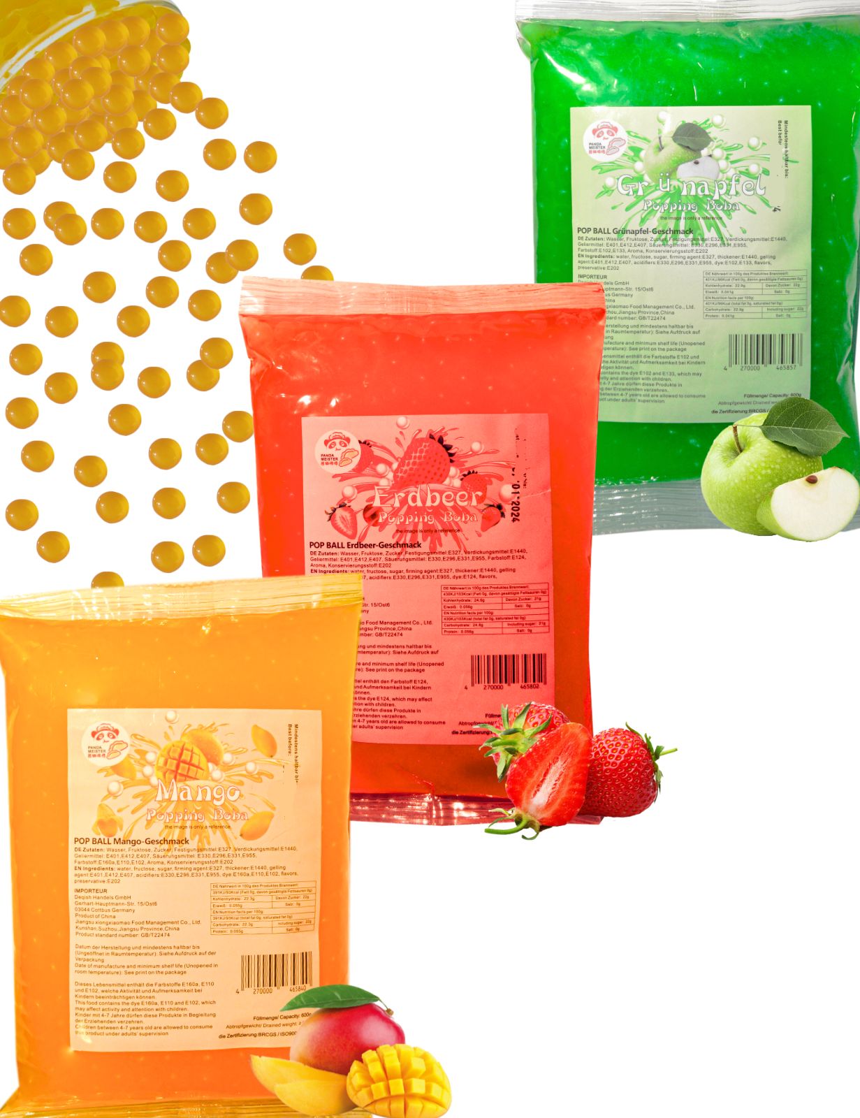 (MHD nähe)Bubble Tea Set Perlen Popping Boba-3x600g Fruchtperlen Mix Selbst Machen Party- KURZE AKTION! 1 Gratis 600g Packung pro BestellungNr.