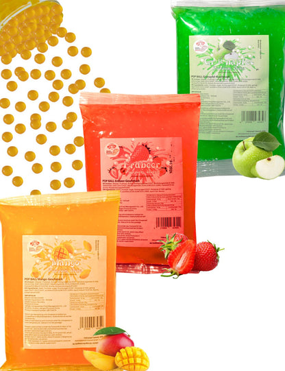 (MHD nähe)Bubble Tea Set Perlen Popping Boba-3x600g Fruchtperlen Mix Selbst Machen Party- KURZE AKTION! 1 Gratis 600g Packung pro BestellungNr.