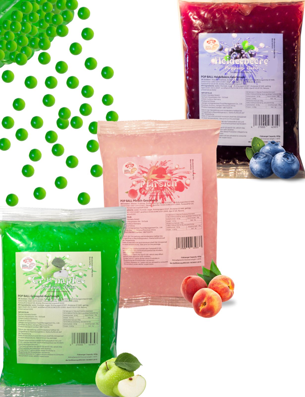 (MHD nähe)Bubble Tea Set Perlen Popping Boba-3x600g Fruchtperlen Mix Selbst Machen Party- KURZE AKTION! 1 Gratis 600g Packung pro BestellungNr.