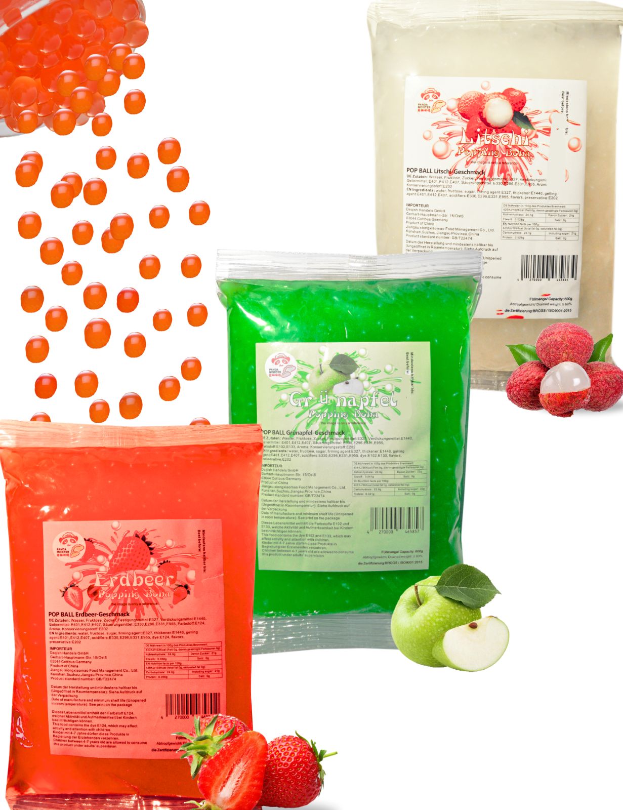(MHD nähe)Bubble Tea Set Perlen Popping Boba-3x600g Fruchtperlen Mix Selbst Machen Party- KURZE AKTION! 1 Gratis 600g Packung pro BestellungNr.