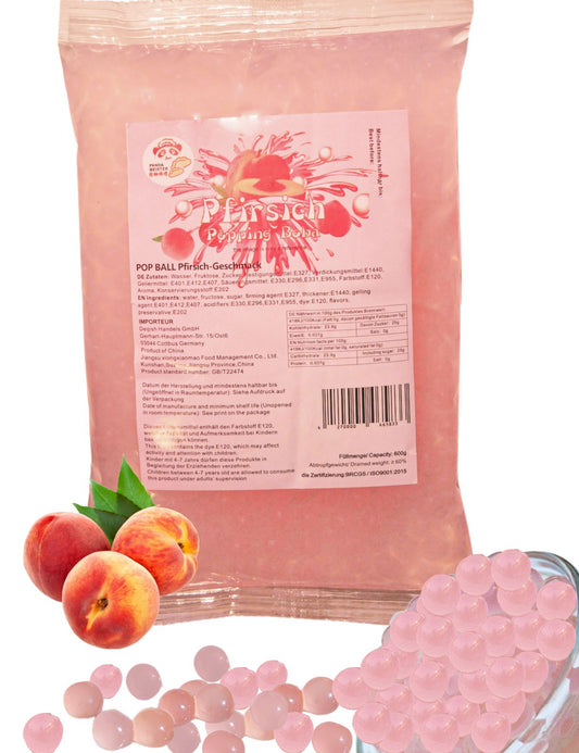 MHD(30.05.2025) 600g Bubble Tea Popping Boba - Pfirsich Fruchtperlen Bubbletea Perlen Set - Natur&Vegan * KURZ AKTION:1 Gratis 600g Pack pro BestellNr. * Super Ideen zum Selber Machen Bubble Tea Topping für DIY