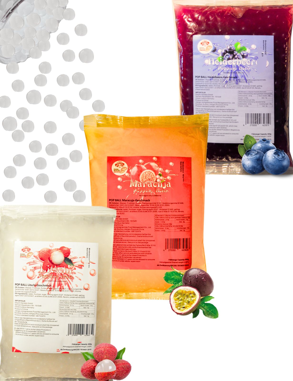 (MHD nähe)Bubble Tea Set Perlen Popping Boba-3x600g Fruchtperlen Mix Selbst Machen Party- KURZE AKTION! 1 Gratis 600g Packung pro BestellungNr.