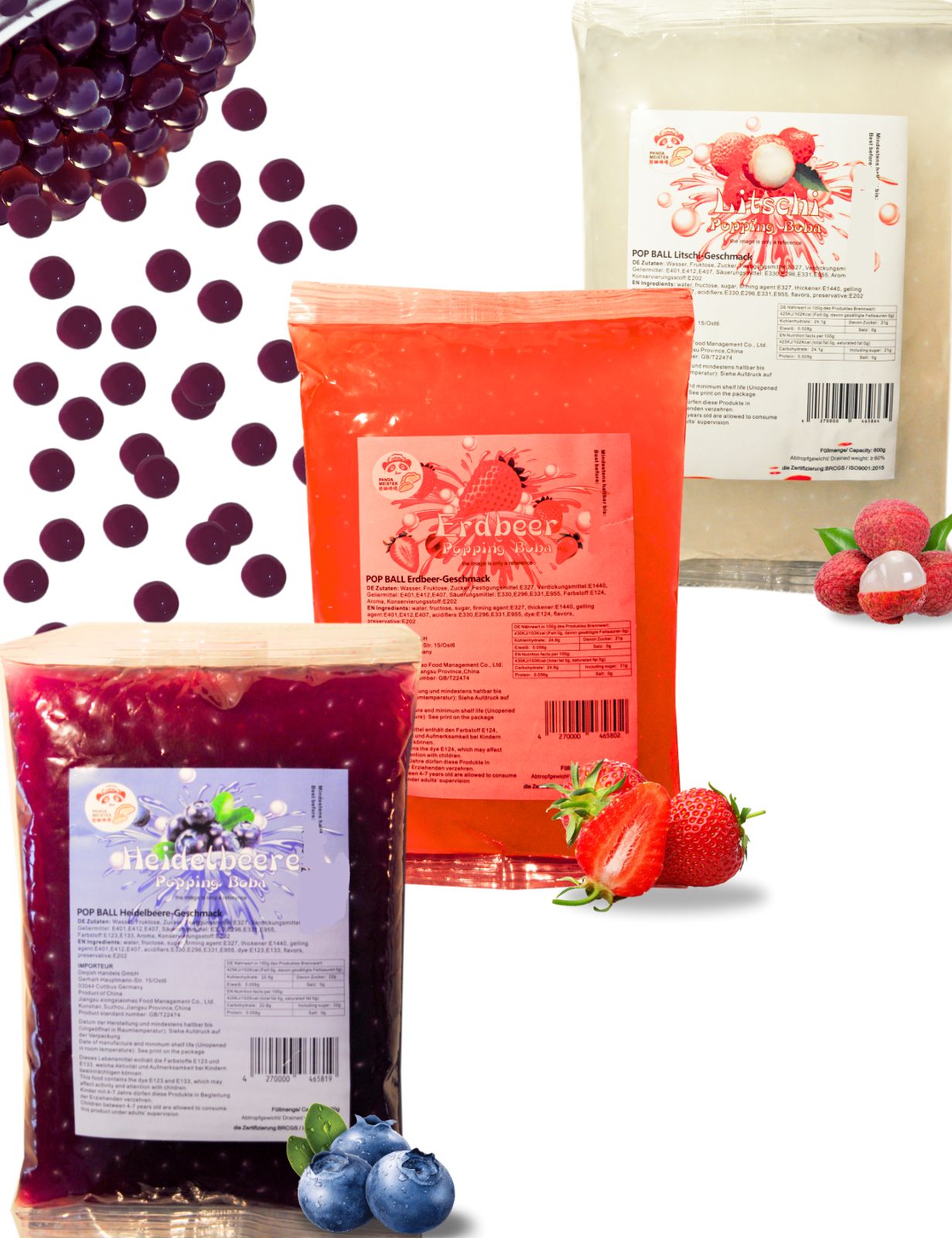 (MHD nähe)Bubble Tea Set Perlen Popping Boba-3x600g Fruchtperlen Mix Selbst Machen Party- KURZE AKTION! 1 Gratis 600g Packung pro BestellungNr.