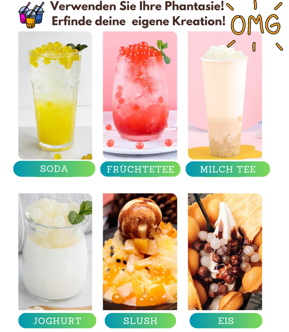 (MHD nähe)Bubble Tea Set Perlen Popping Boba-3x600g Fruchtperlen Mix Selbst Machen Party- KURZE AKTION! 1 Gratis 600g Packung pro BestellungNr.