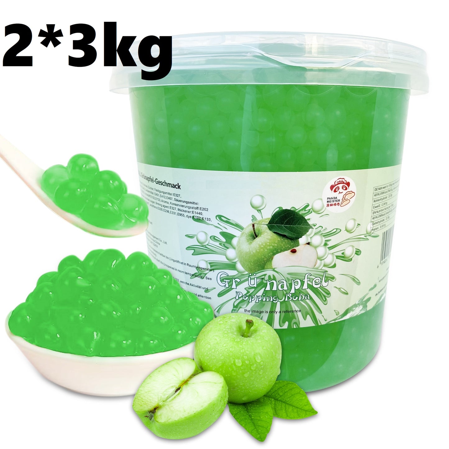 Bubble Tea Perlen Grüner Apfel - Bubbletea Boba Perlen Set 3KG-Versandkostenfrei - Natur&Vegan -Selber Machen Bubble Tea DIY Partys