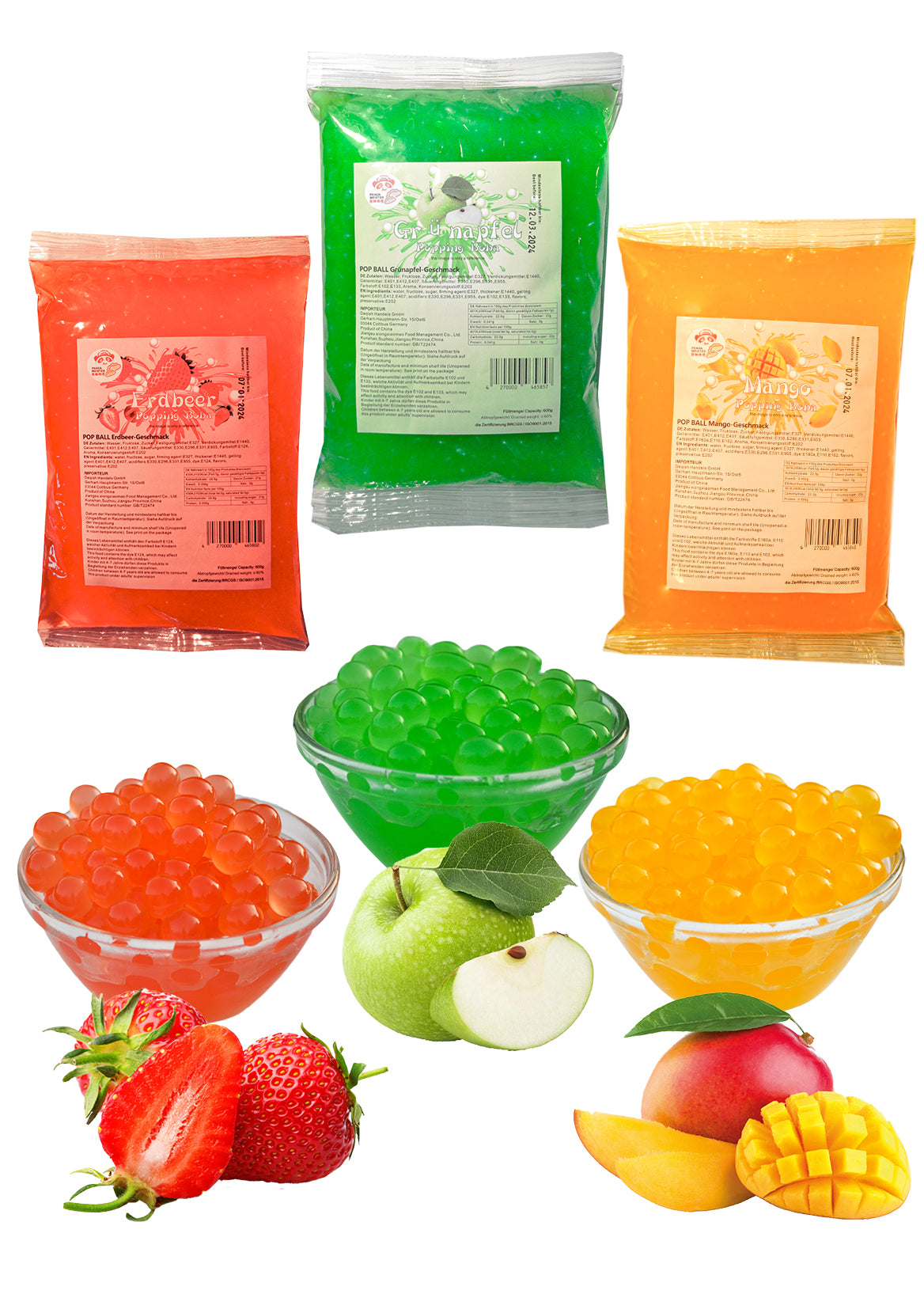 Popping Boba Fruchtperlen - Perfekt für Bubble Tea & Partys mit Mango, Blaubeere, Grüner Apfel, Pfirsich, Erdbeere, Maracuja, Litschi Geschmack.