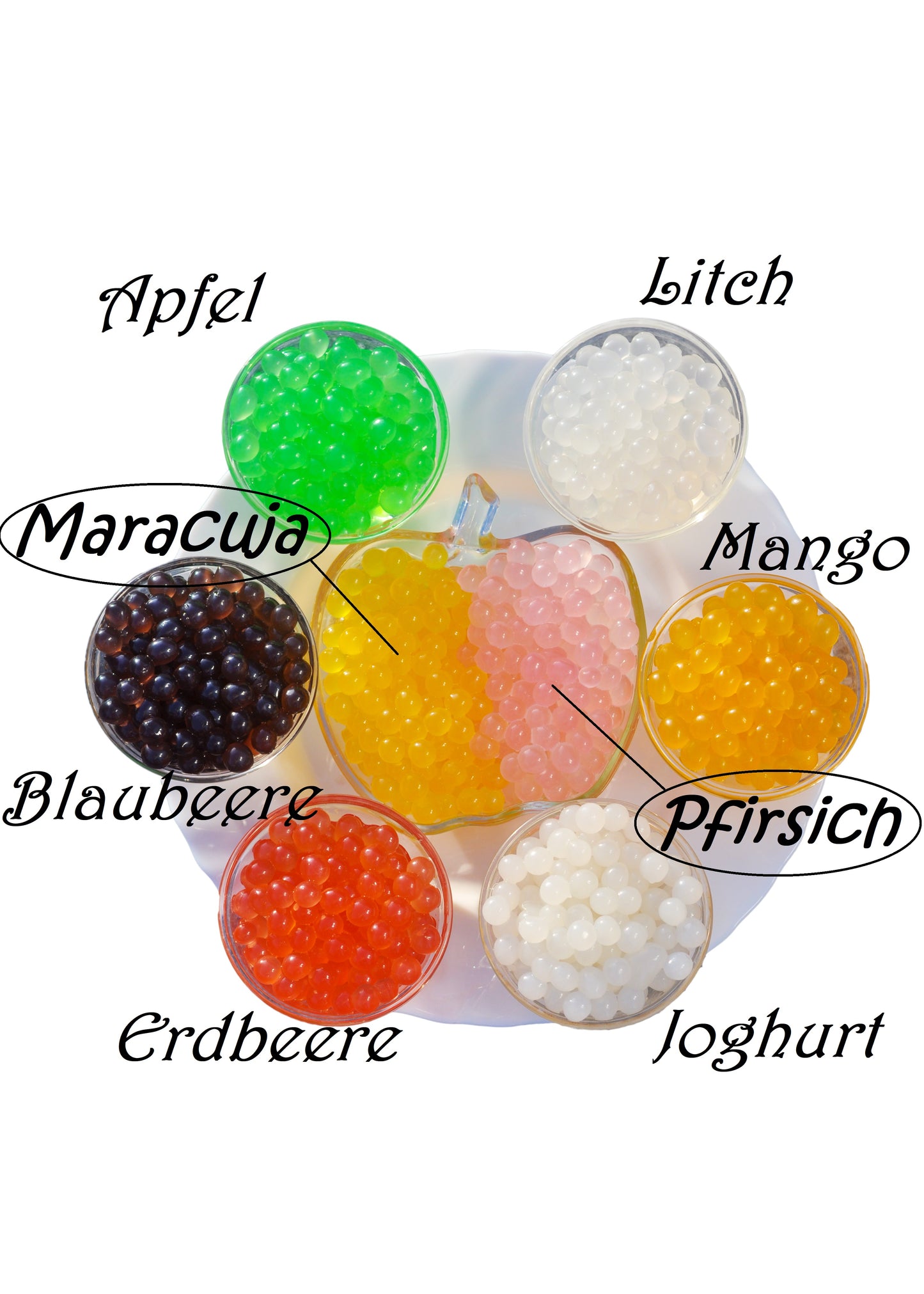 4,2kg Popping Boba Mix - 7 x 600g Perlen Packung - Erdbeere, Blaubeere, Maracuja, Apfel, Litschi, Mango, Pfirsich- - KURZE AKTION! 4 Gratis 600g Packung pro BestellungNr.