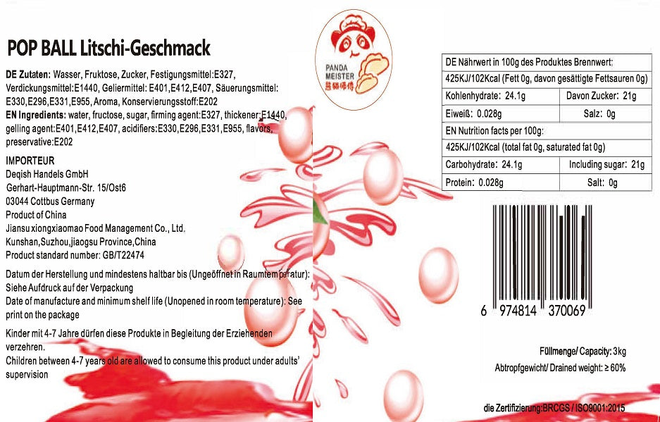 Bubble Tea Perlen Litschi - Bubbletea Boba Perlen Set 3KG-Versandkostenfrei - Natur&Vegan -Selber Machen Bubble Tea DIY Partys