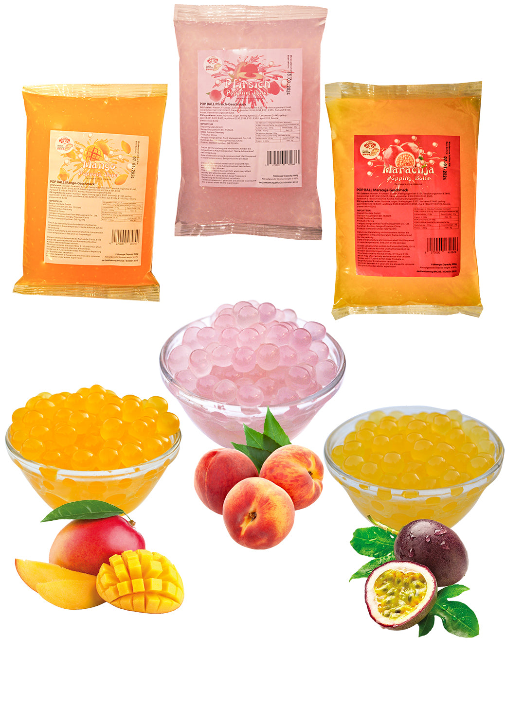 Popping Boba Fruchtperlen - Perfekt für Bubble Tea & Partys mit Mango, Blaubeere, Grüner Apfel, Pfirsich, Erdbeere, Maracuja, Litschi Geschmack.