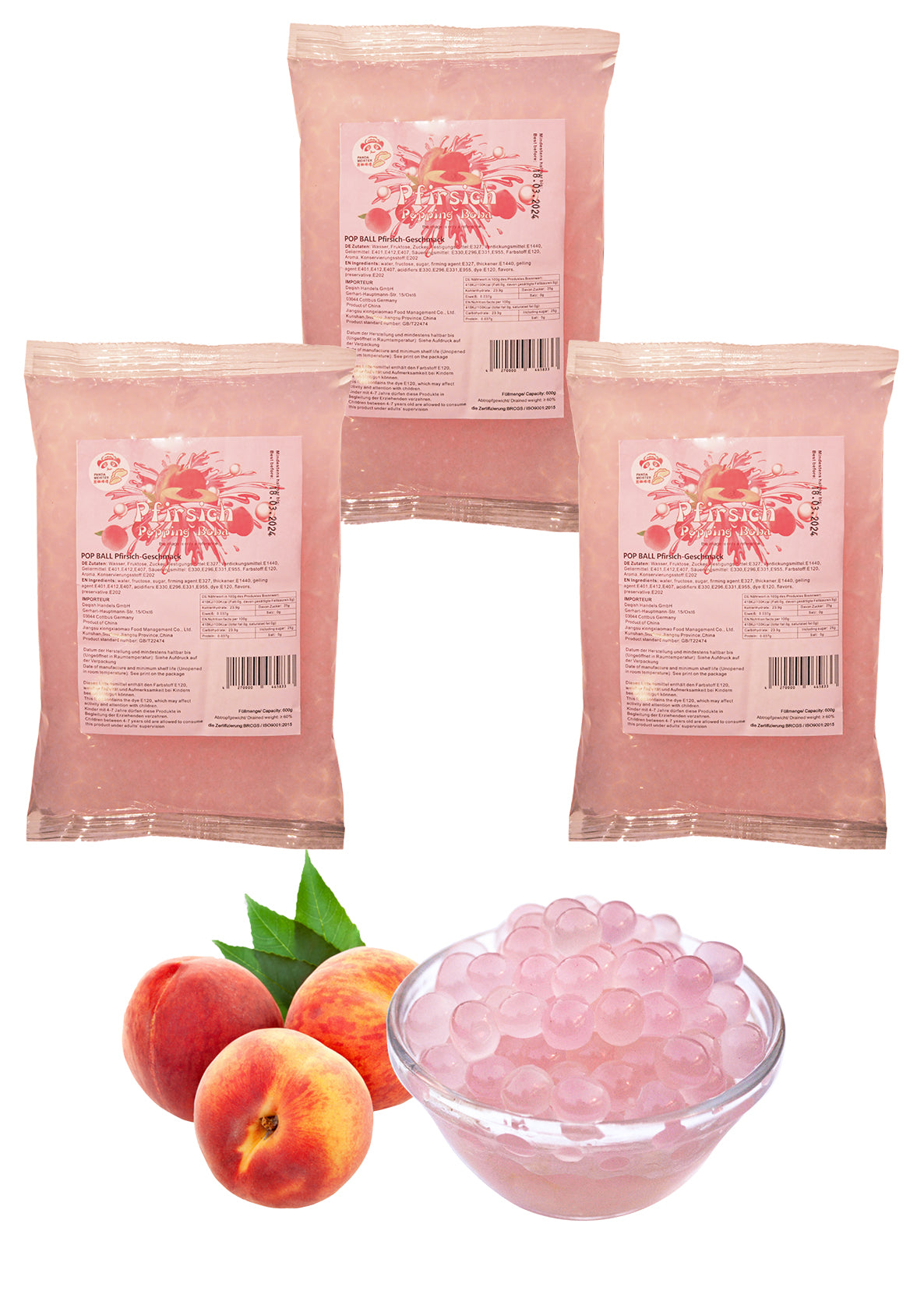 MHD(30.05.2025) 600g Bubble Tea Popping Boba - Pfirsich Fruchtperlen Bubbletea Perlen Set - Natur&Vegan * KURZ AKTION:1 Gratis 600g Pack pro BestellNr. * Super Ideen zum Selber Machen Bubble Tea Topping für DIY
