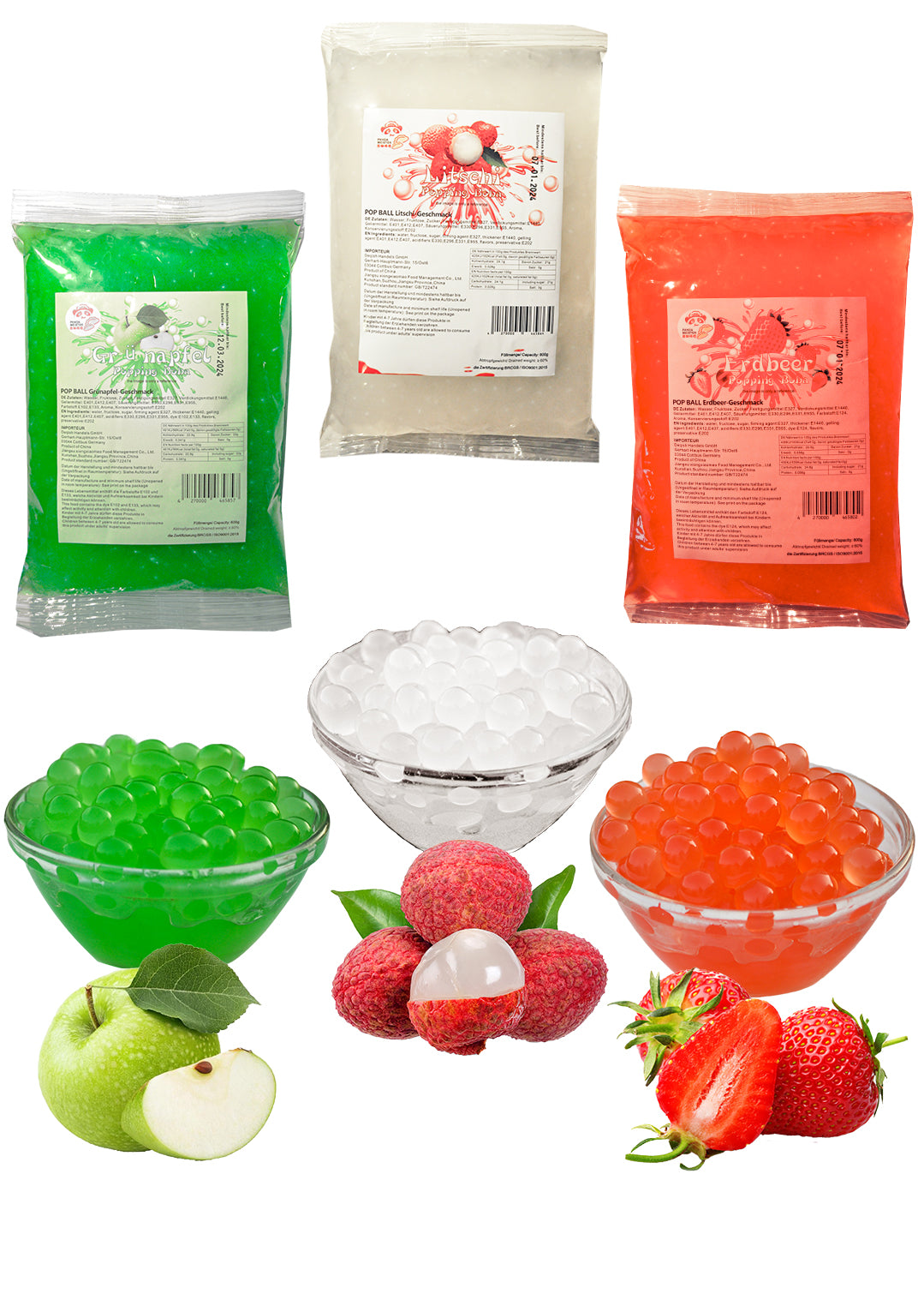 (MHD nähe)Bubble Tea Set Perlen Popping Boba-3x600g Fruchtperlen Mix Selbst Machen Party- KURZE AKTION! 1 Gratis 600g Packung pro BestellungNr.