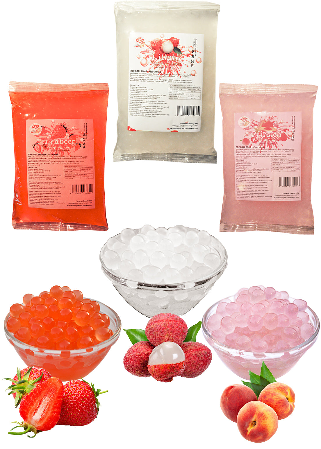 (MHD nähe)Bubble Tea Set Perlen Popping Boba-3x600g Fruchtperlen Mix Selbst Machen Party- KURZE AKTION! 1 Gratis 600g Packung pro BestellungNr.