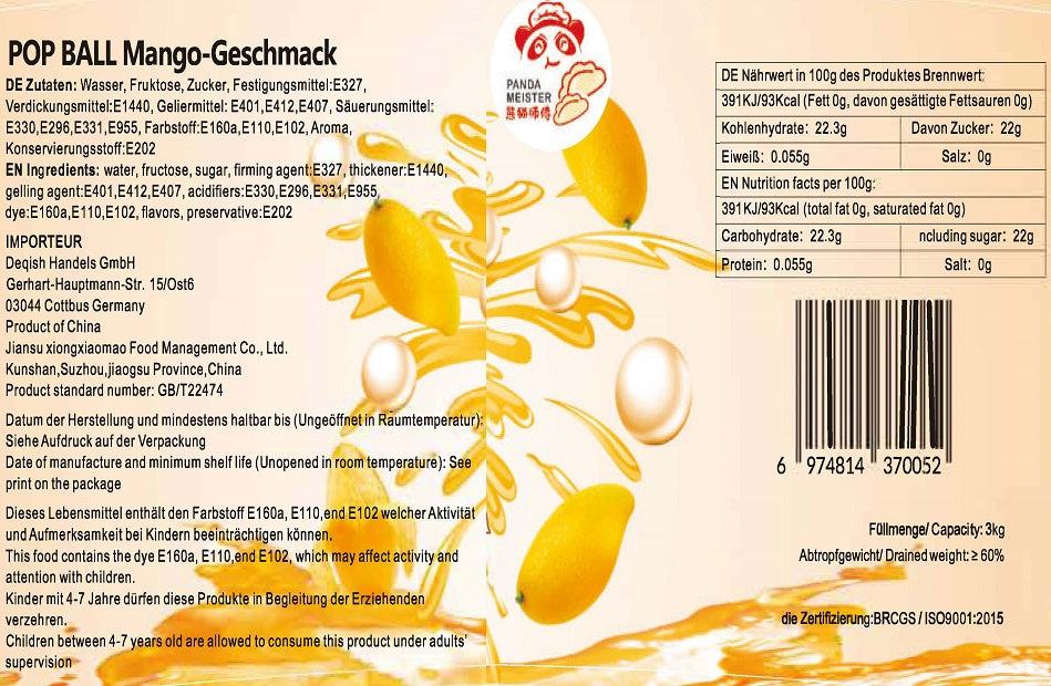 MHD(14.04.2025)Bubble Tea Perlen Mango - Bubbletea Boba Perlen Set 3KG-Versandkostenfrei - Natur&Vegan -Selber Machen Bubble Tea DIY Partys