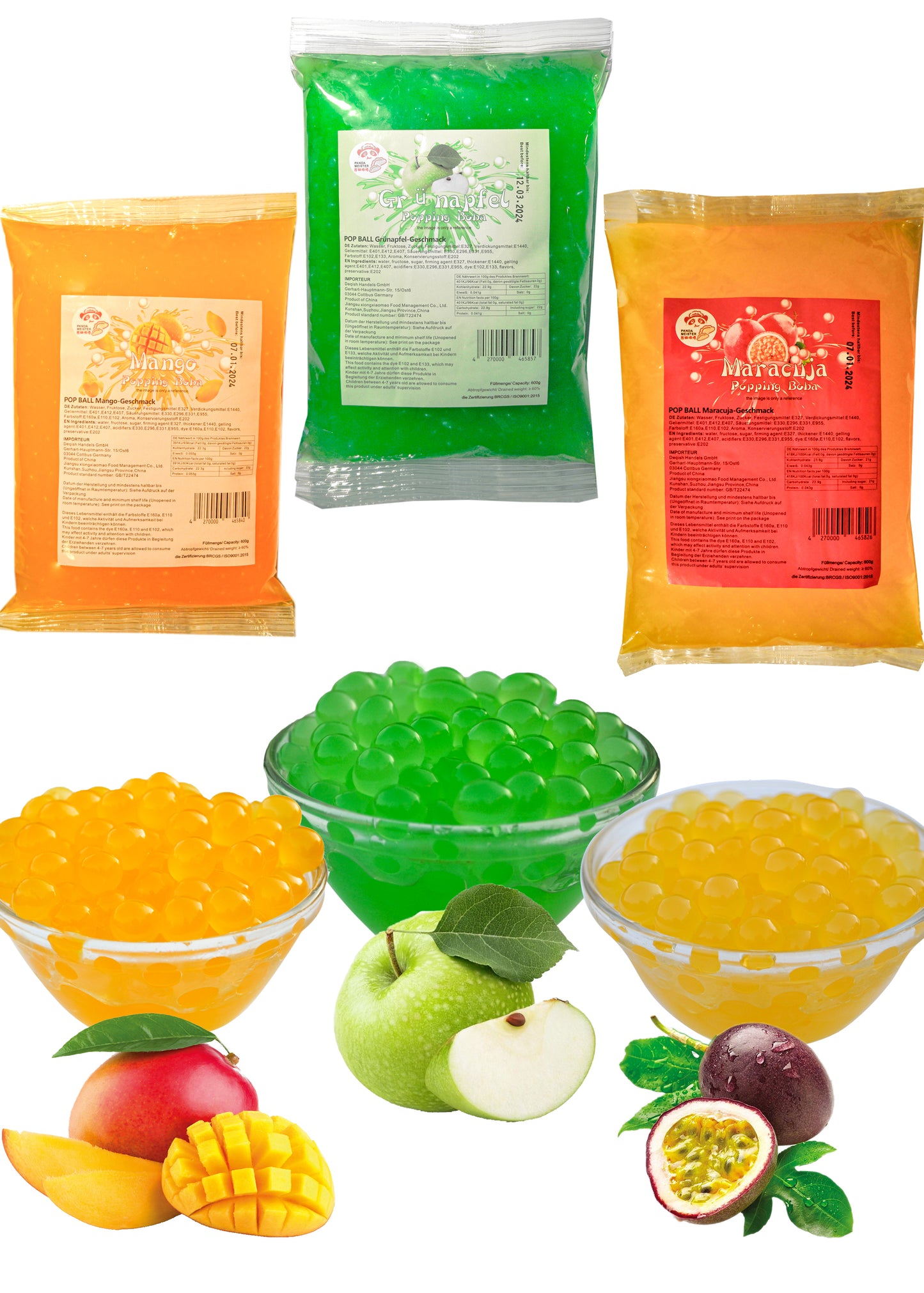 (MHD nähe)Bubble Tea Set Perlen Popping Boba-3x600g Fruchtperlen Mix Selbst Machen Party- KURZE AKTION! 1 Gratis 600g Packung pro BestellungNr.