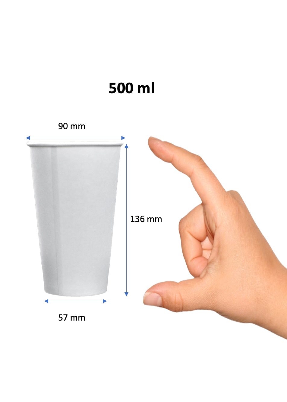 500ml Einwegbecher Papierbecher für Bubble Tee to Go OHNE Deckel (-10℃ bis +50℃)